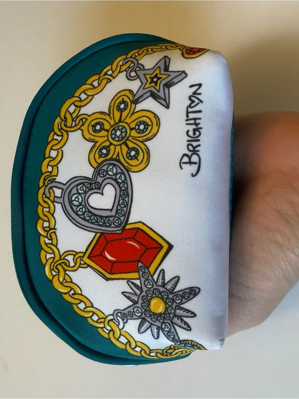 Brighton Teal, White & Gold Charm Cosmetic Pouch
